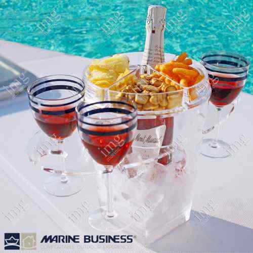 Secchiello portaghiaccio attrezzato con portabicchieri in acrilico infrangibile di marine Business