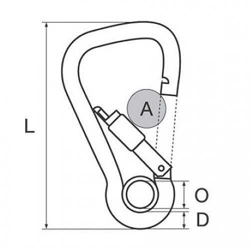 Moschettone Wide Lock inox AISI 316 con occhio misura