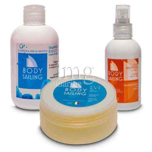 Kit mare estate Body Sailing 2 con Shampoo doccia Olio protettivo e Cera per capelli