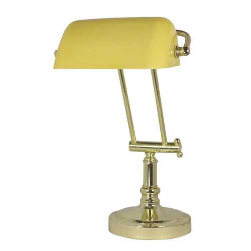 Lampada da tavolo in ottone con paralume opaline giallo