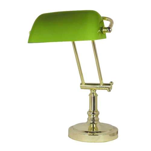 Lampada da tavolo in ottone con paralume opaline verde