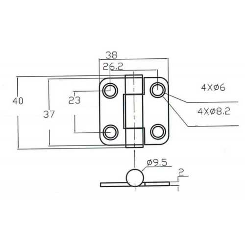 Cerniera 37x38 frizionata e antivibrazione acciaio inox AISI 316 - disegno