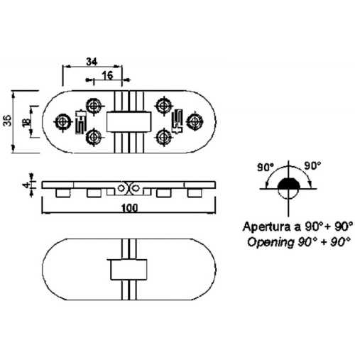 Cerniera a filo 100x36 in acciaio inox disegno