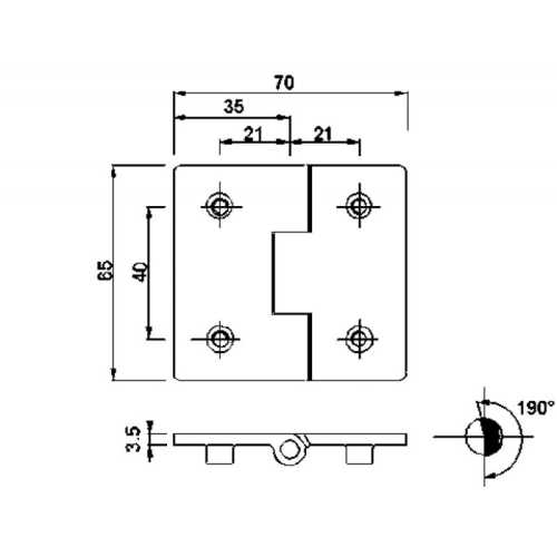 Cerniera a filo 70x65 in acciaio inox disegno