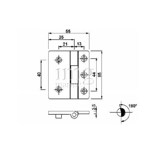 Cerniera a filo 65x55 in acciaio lucidato a specchio - disegno