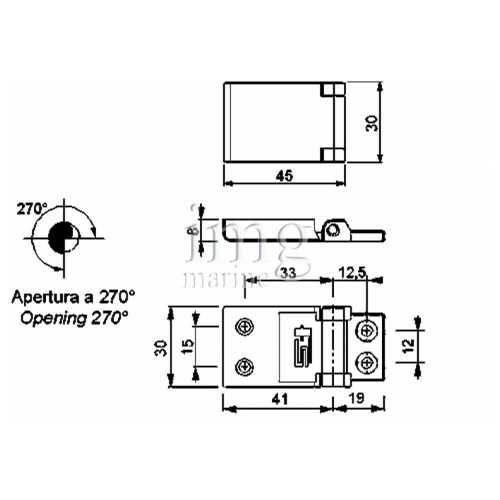 Cerniera a filo 45x30 in acciaio inox - disegno