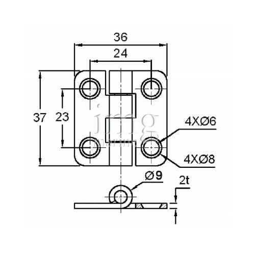 Cerniera 36x37 con copertura inox AISI 316 - disegno