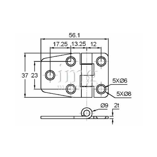 Cerniera 57x37 con copertura inox AISI 316 - disegno