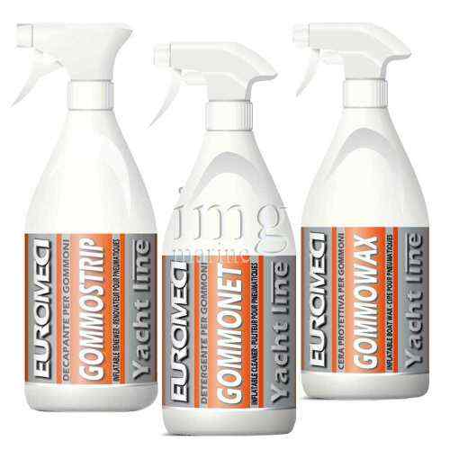 Kit pulizia e manitenzione gommone Euromeci Gommonet, Gommostrip e Gommowax
