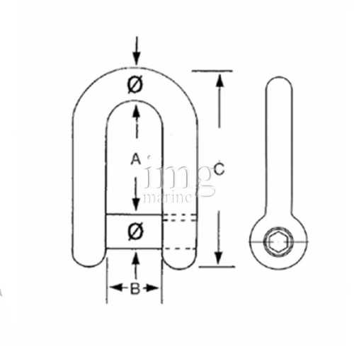 Grillo inox dritto con perno incassato disegno