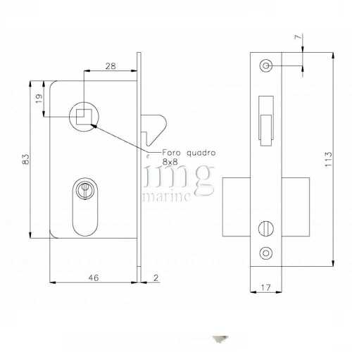 Serratura incasso porte scorrevoli disegno