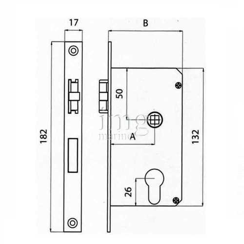 Serratura incasso 132x70 disegno