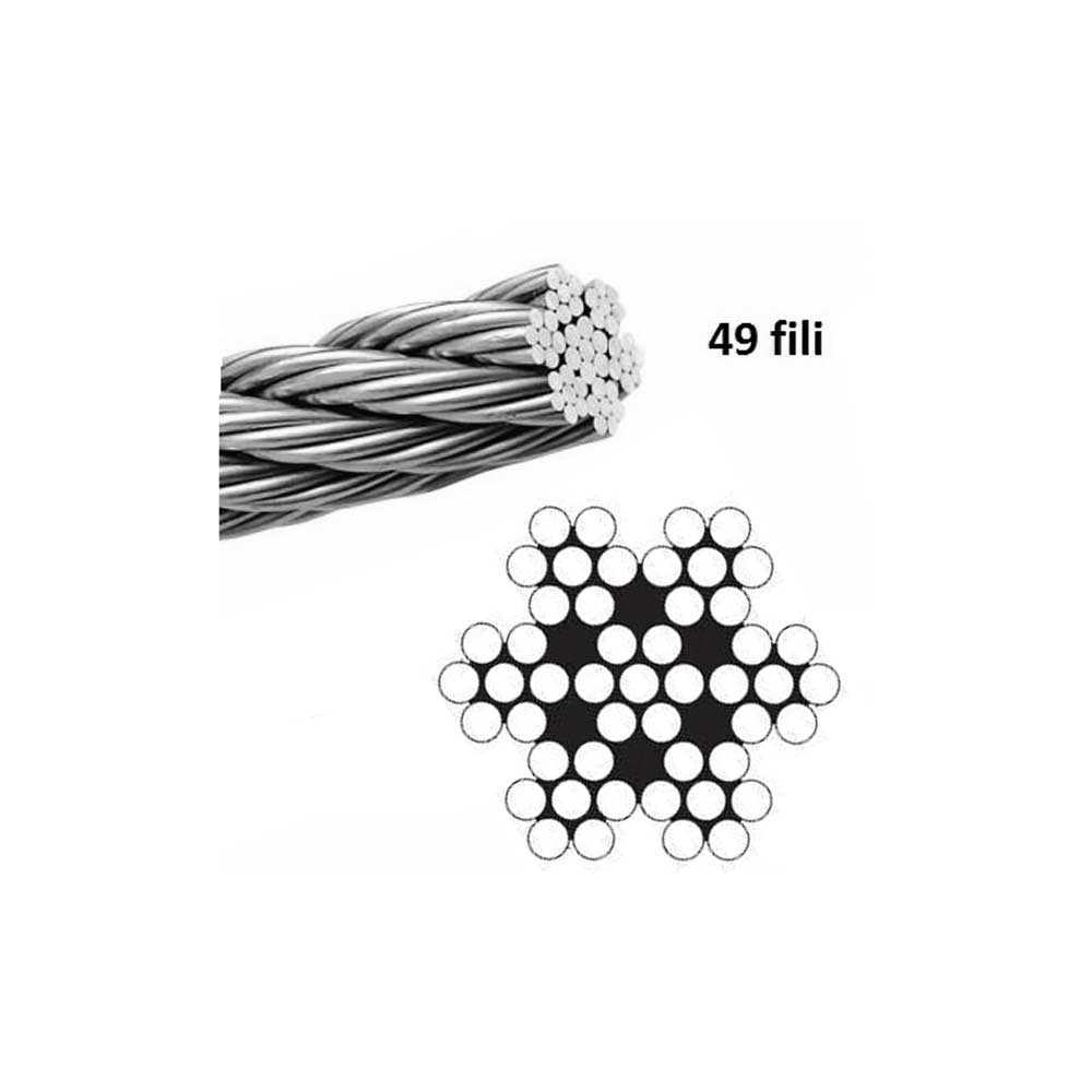 particolare cavo in acciaio inox AISI 316 a 49 fili