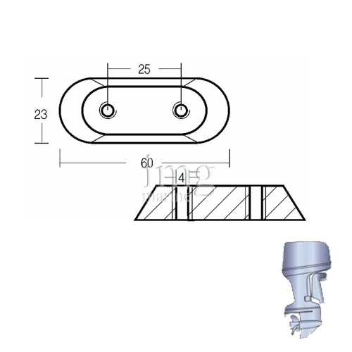 Anodo per fuoribordo 2/150 HP misure
