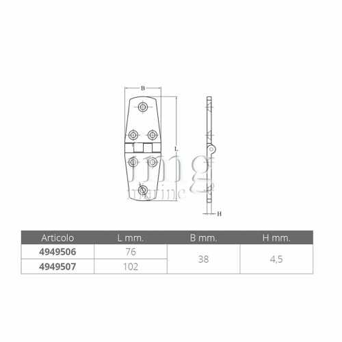 Cerniera alto spessore esagonale in acciaio inox AISI 316