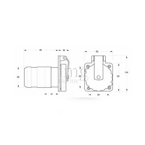 Spina ad incasso 50A MARINCO - disegno