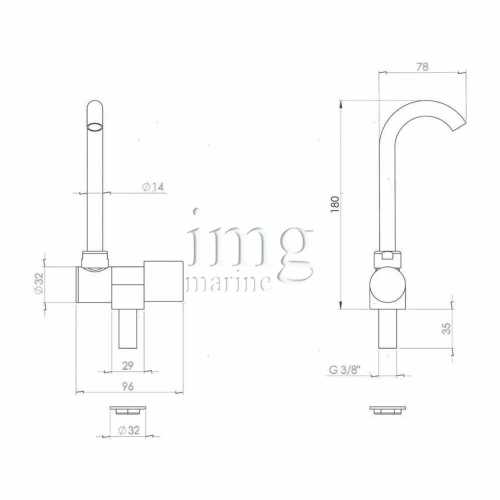 Rubinetto Uno Folding misure
