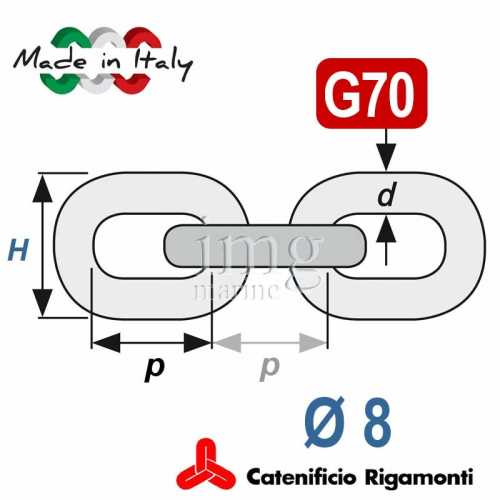 Misure catena calibrata Nautis 65-70 Ø 8 Rigamonti