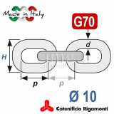 Misure catena calibrata zincata G65-70 Ø 10 passo 30 Nautis Rigamonti