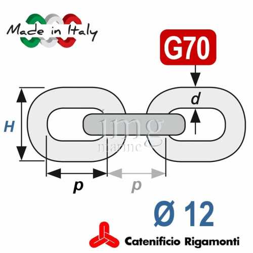 Misure catena calibrata zincata G65-70 Ø 12 Nautis Rigamonti