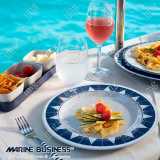 Piatto piano con posate Stripes Blu, bicchieri e set aperitivo Pacific Marine Business