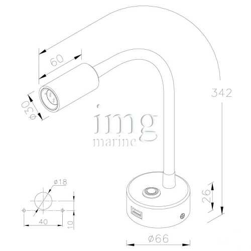 Faretto a LED snodato con presa USB disegno 1
