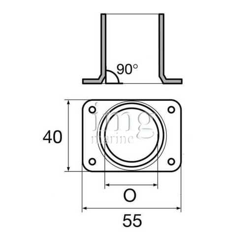 Base rettangolare 90° stampata inox 316 misure