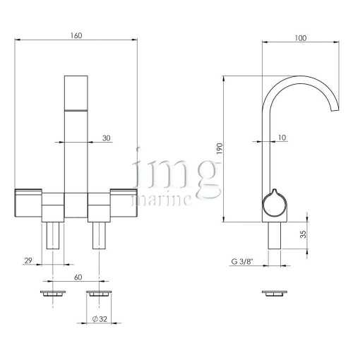 Rubinetto miscelatore a canna piatta misure