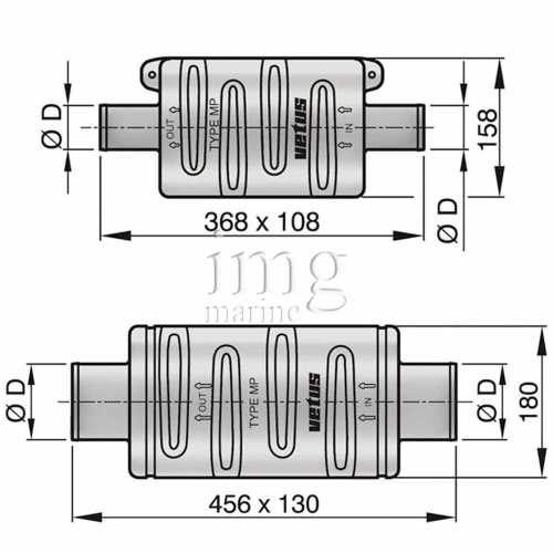Misure marmitta silenziata MUFFLER Vetus