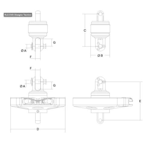 Disegno misure per Avvolgitore Gennaker RLG EVO 08