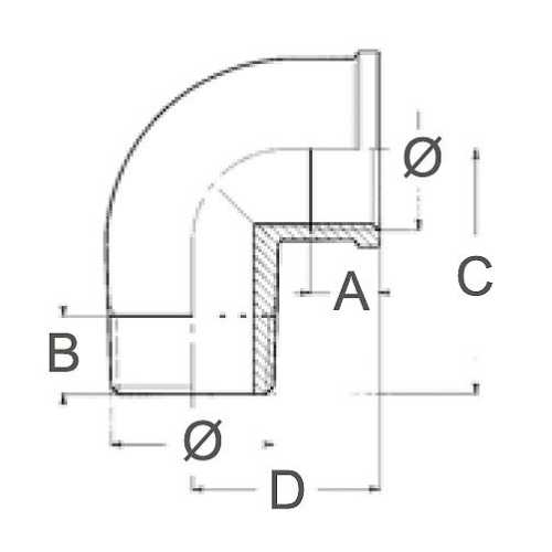 Curva 90 gradi maschio-femmina disegno