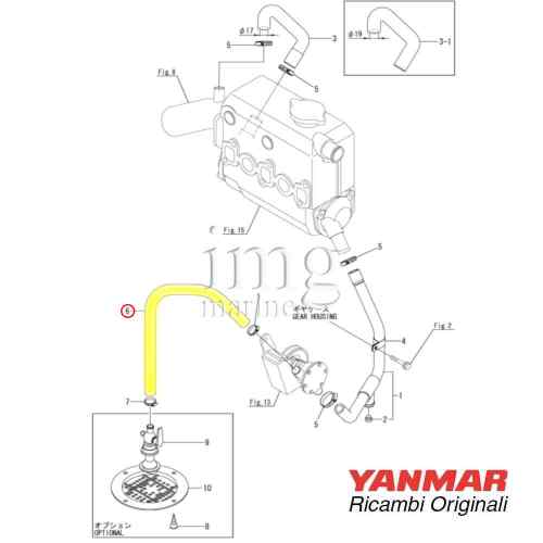 Manicotto carico acqua mare 124223-49050 per motori Yanmar serie GM e YM