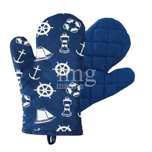 Guanto da forno con decori blu