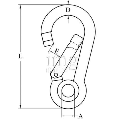 Moschettone inox AISI 316 con occhio e chiusura dritta misure