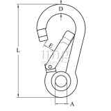 Moschettone inox AISI 316 con occhio e chiusura dritta misure