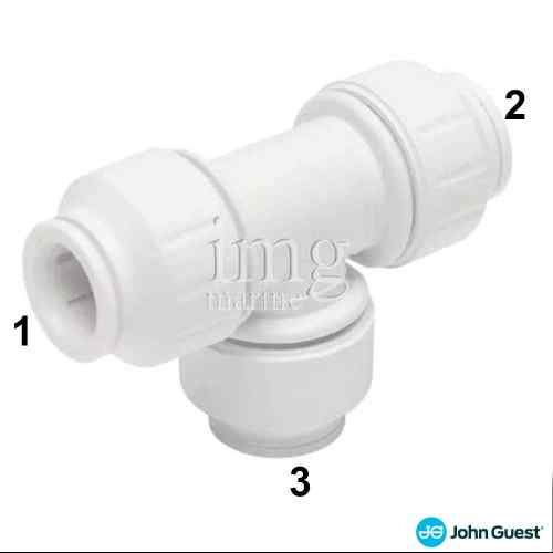 Raccordo riduzione TEE 12 - 15 - 22 John Guest Speedfit - Dettaglio imbocchi