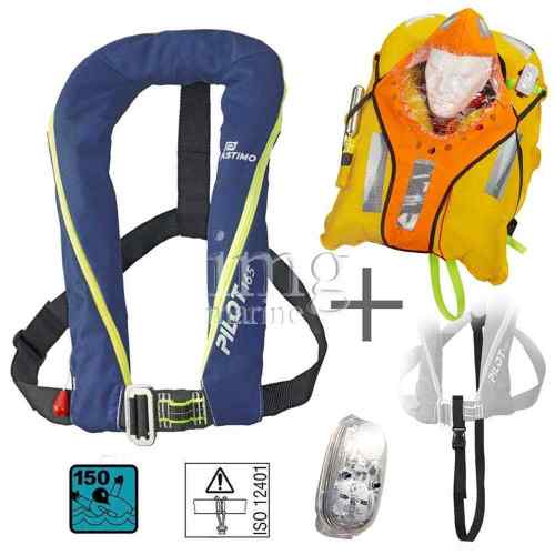 Plastimo Pilot 165N Giubbotto salvagente autogonfiabile ISO12401 completo di cappuccio paraspruzzi e cinghia sottogamba