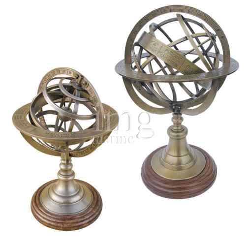 Sfera Armillare in ottone anticato grande e piccola