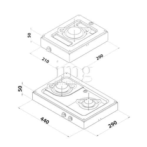 Misure fornelli a gas serie Hotty CAN