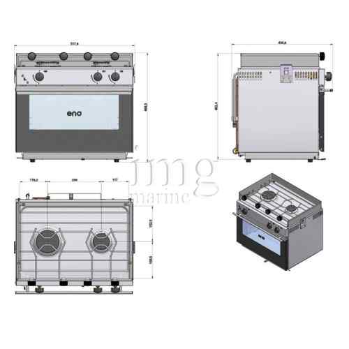 Cucina a gas 2 fuochi con forno One ENO misure