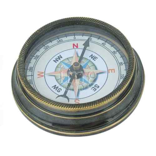 Bussola con vetro Ø 6 cm in ottone anticato