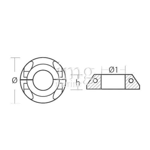 Anodo a collare in zinco Max-Prop - Misure