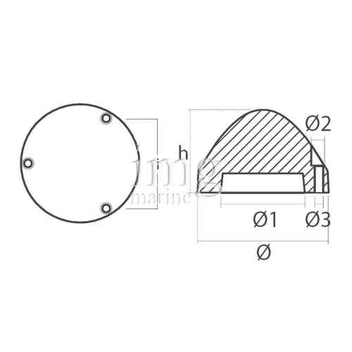 Anodo Ogiva per nuova Max-Prop 3 pale - Misure