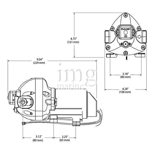 Pompa autoclave Triplex 2.9 Flojet 40PSI 24V - misure
