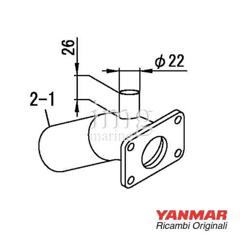 Scarico a gomito Yanmar 2/3YM disegno imbocco 22 mm
