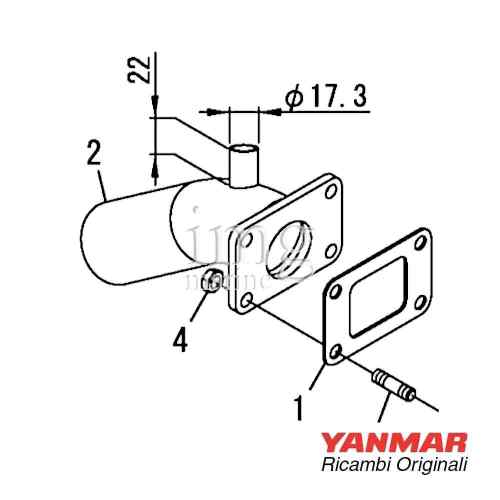 Scarico a gomito Yanmar motori 1/2/3GM 2/3YM - Disegno