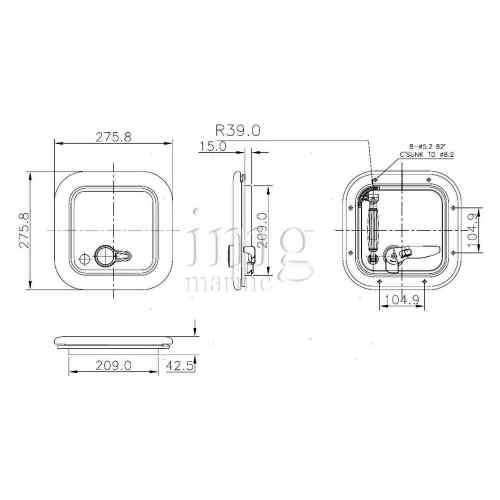 Osteriggio tipo GOIOT profilo in alluminio 271 x 271