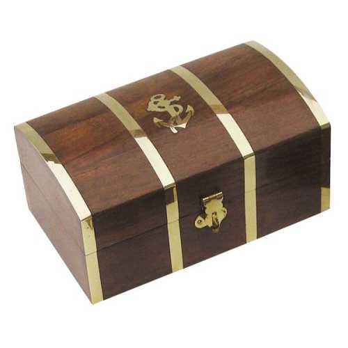 Cofanetto forziere in legno con intarsi in ottone medio