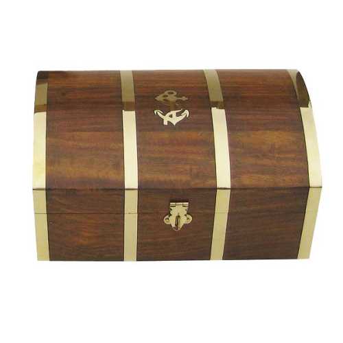 Cofanetto forziere in legno con intarsi in ottone grande