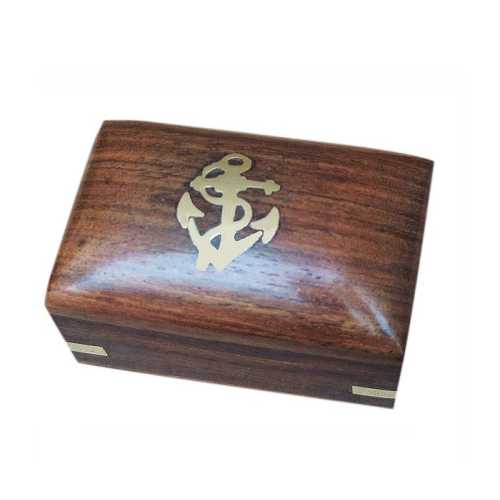 Scatola bombata in legno con intarsi in ottone piccola